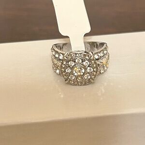 Size 8 Silver Tone Diamond CZ Ring Round Design